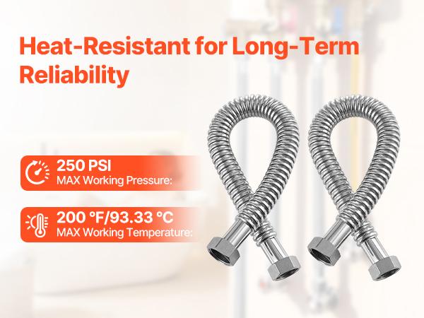 VEVOR Water Heater Kit, 24 Inch Length Water Heater Flex Connector, Waters Heaters Installation Kit with 1 FIPx 1 FIP Inlet Outlet Connection for Bathroom, Kitchen, Laundry Room, Boiler Room