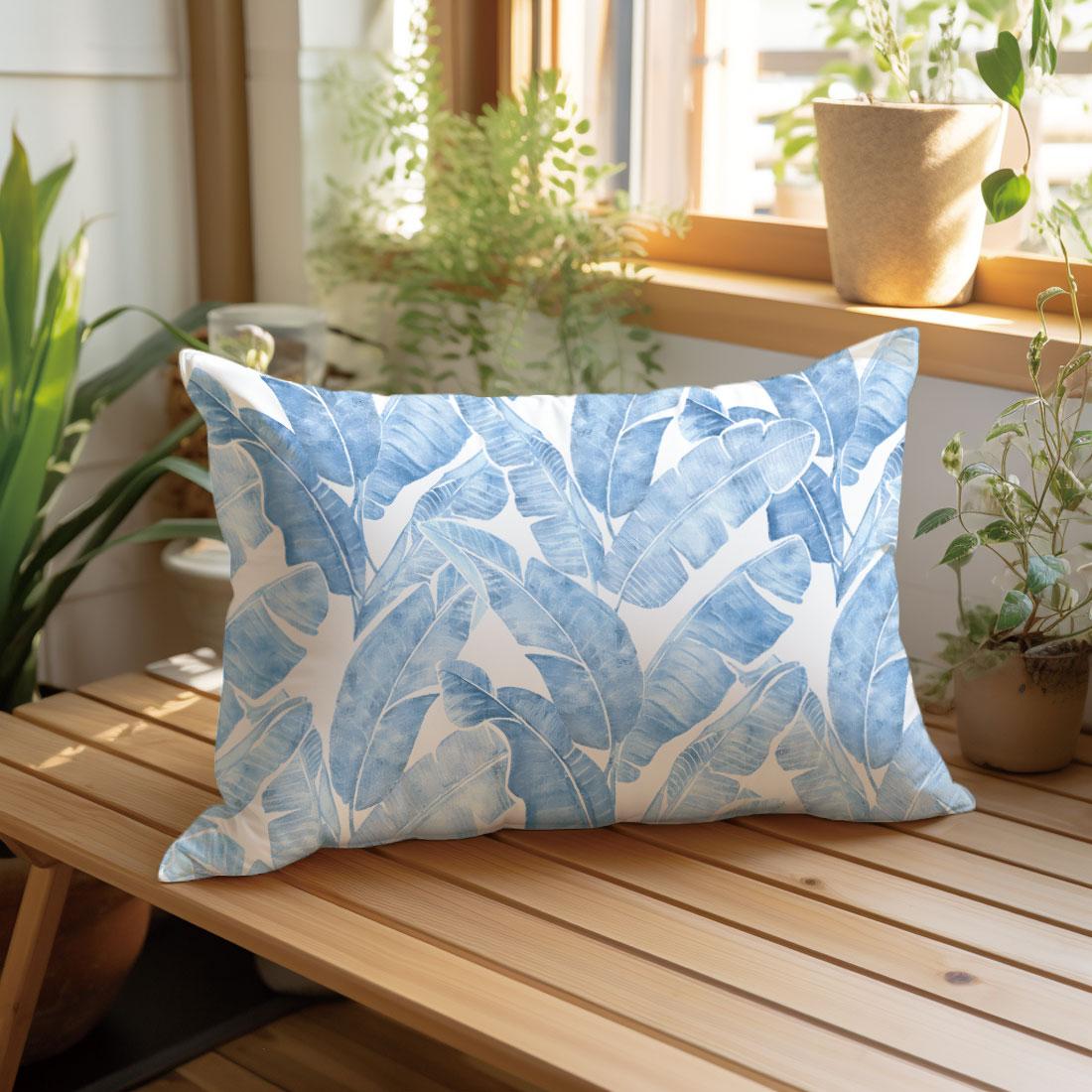 Blue Watercolor Leaf Texture Pillow Cover, Single-Sided Print, Rectangular Home Decor, Suitable for Living Room Bedroom, No Insert Included