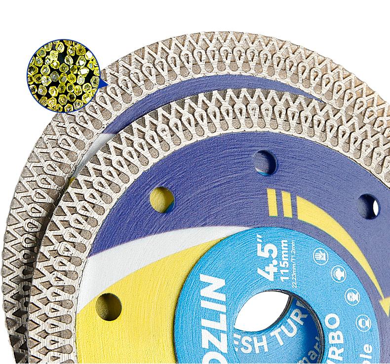 LOZLIN 3PCS 4.5"(115MM) Mesh Turbo Diamond Saw Blade All-Ceramic - Ultra-Thin Dry Cutting Blade for Ceramic Tile, Stone - No Chipping Grinding Disc for Angle Grinder Tools
