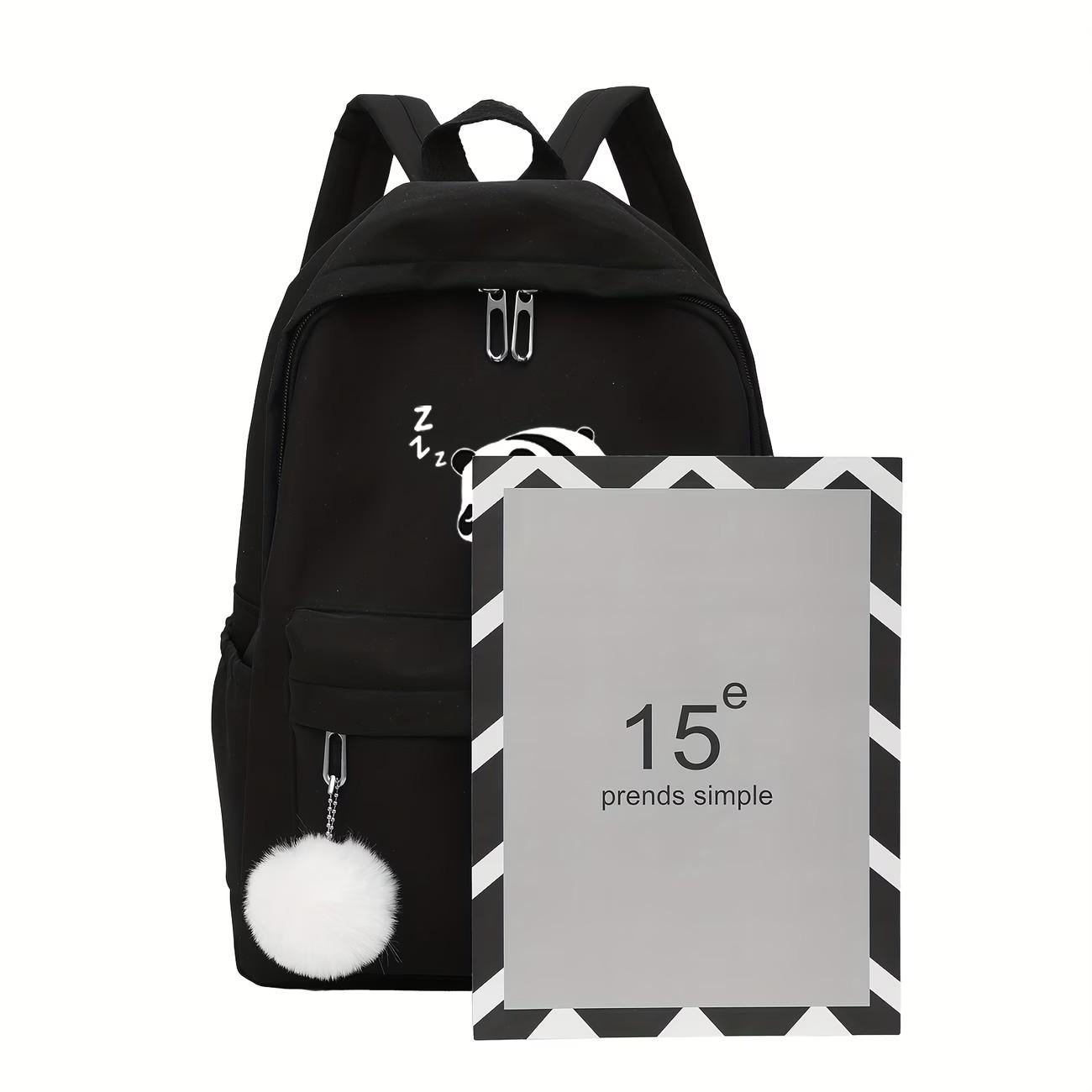 Large Capacity Panda Print Backpack, Adjustable Shoulder Straps, Nylon and Polyester, Perfect for Kids, Friends, Travel