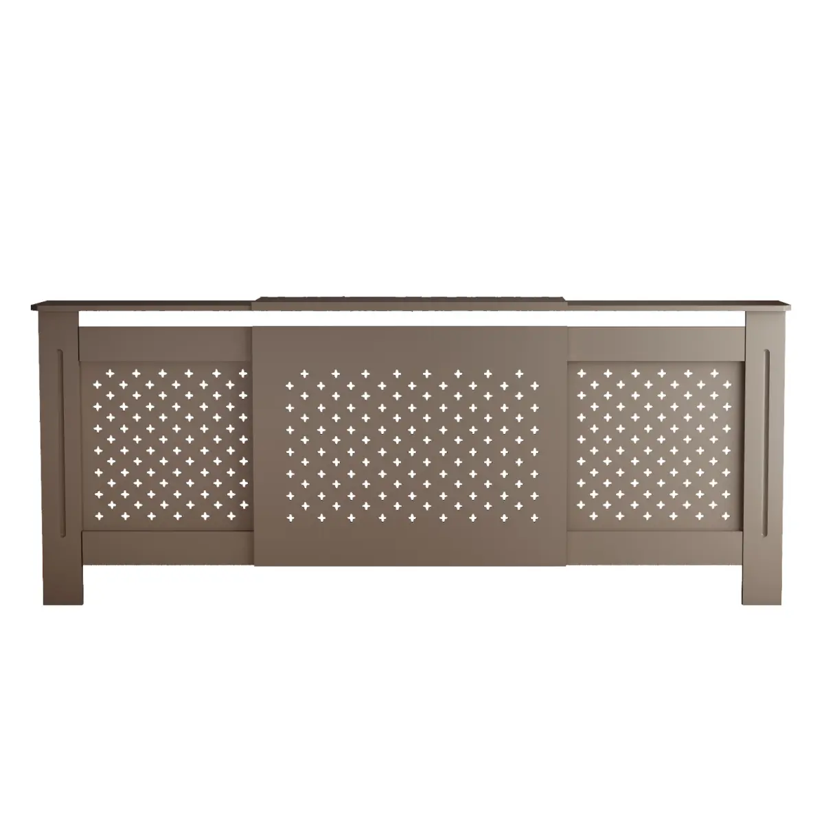 Walnut Adjustable‑Width MDF Radiator Cover, Perforated Panel Decorative Heating Enclosure with Multi‑Functional Top Display Shelf, Expandable 54‑3/4"‑80" Wide for Indoor Living Room Bedroom Entryway