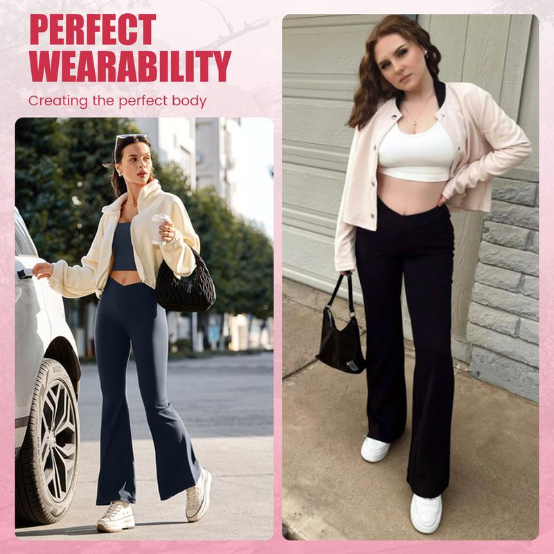 Viconow Flare Leggings for Women with Pockets - High Waist Bike Pants for Gym Workout Yoga Solid Color Casual Wear