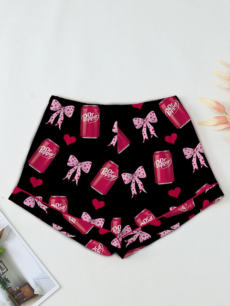 Women's Comfortable Cute Elastic Sleepwear Set, Spring Bow Tie Shirt and Pants Two-Piece, Short Sleeve Shorts, Party Wear