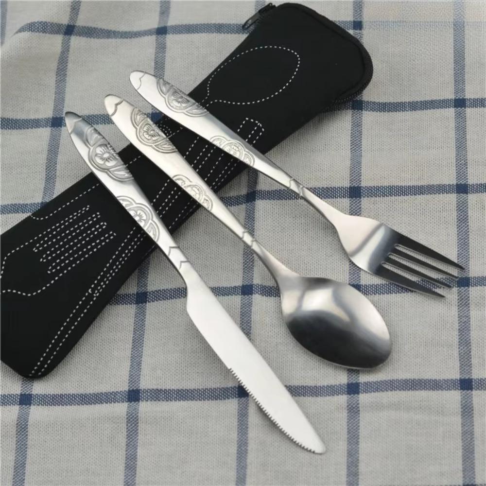 Camping Cutlery Set, Stainless Steel Travel Utensils with Spoon, Fork & Knife, Portable Set for Picnic, Hiking & Office Lunch