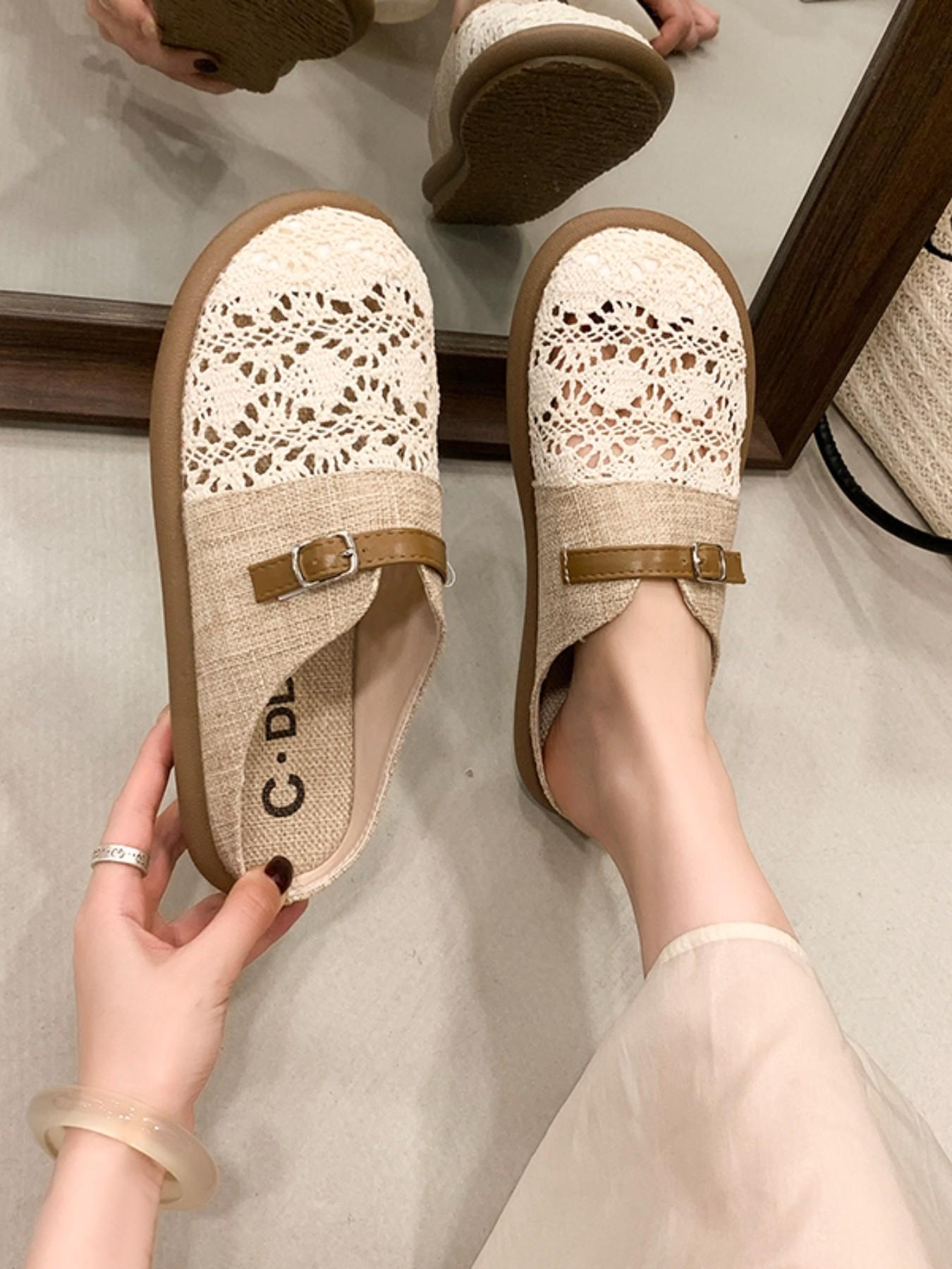 French Style Lace Half Sandals, Breathable Slip-On Comfort Shoes, Ideal for Commute, Home, Dates, Lazy Days, Women's Summer Footwear