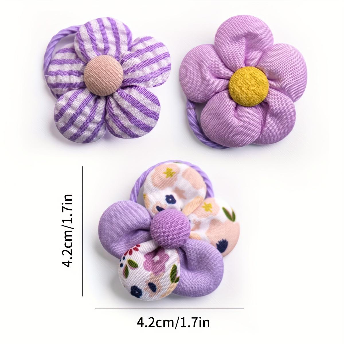 2pcs Cute Floral Dog Hair Ties - Assorted Purple Flower Elastic Bands for Pets, Ideal for Yorkies, Bichons & Maltese