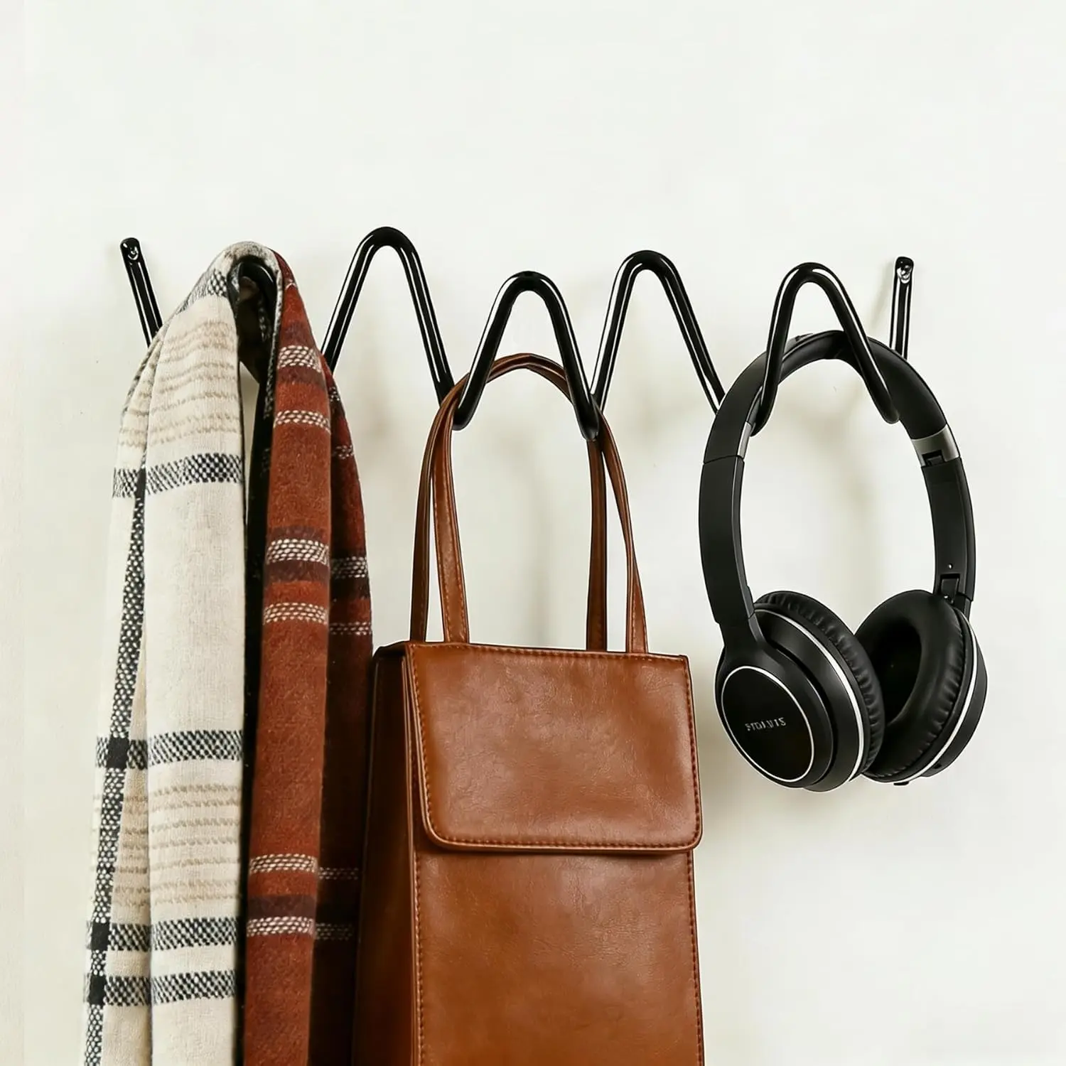 Wall Mounted Coat Rack, Wave Shaped Wall Hooks, Multi-Purpose Hooks for Coat, Hat, Bag, Umbrella, Heavy-Duty Metal Decorative Organizer
