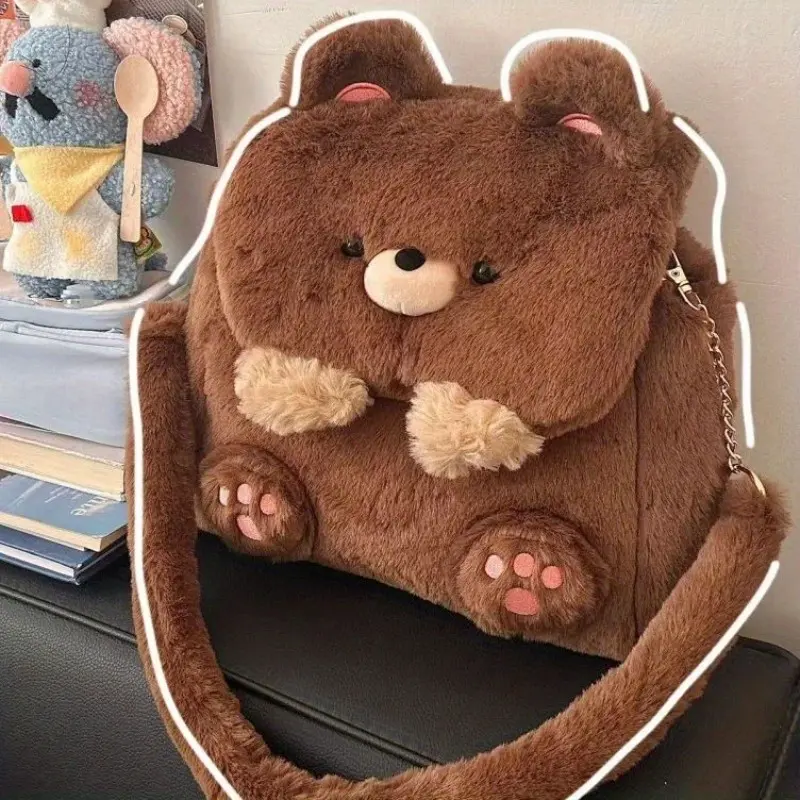 Cute Plush Bear Backpack, Kawaii Cartoon Animal Bag with Large Capacity Storage, Soft Fuzzy Bear Design, Casual Shoulder and Crossbody Bag for Everyday Outfits, Travel, Shopping, Commuting and Streetwear Style