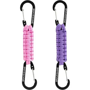 BRAVESHINE Paracord Keychain Carabiner Clip, D Ring Lanyard Hanger Stroller Hook for Water Bottle, Key, Backpacks, Men, Women