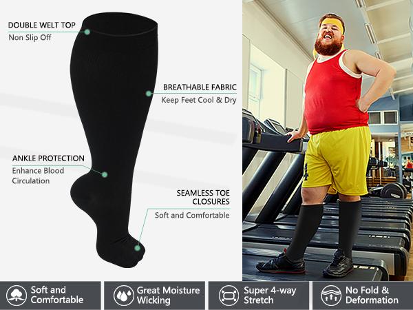 Tinylemon 3 Pack Plus Size Sports Socks for Women & Men, Extra Wide Calf Sports Stockings for Running, Athletic