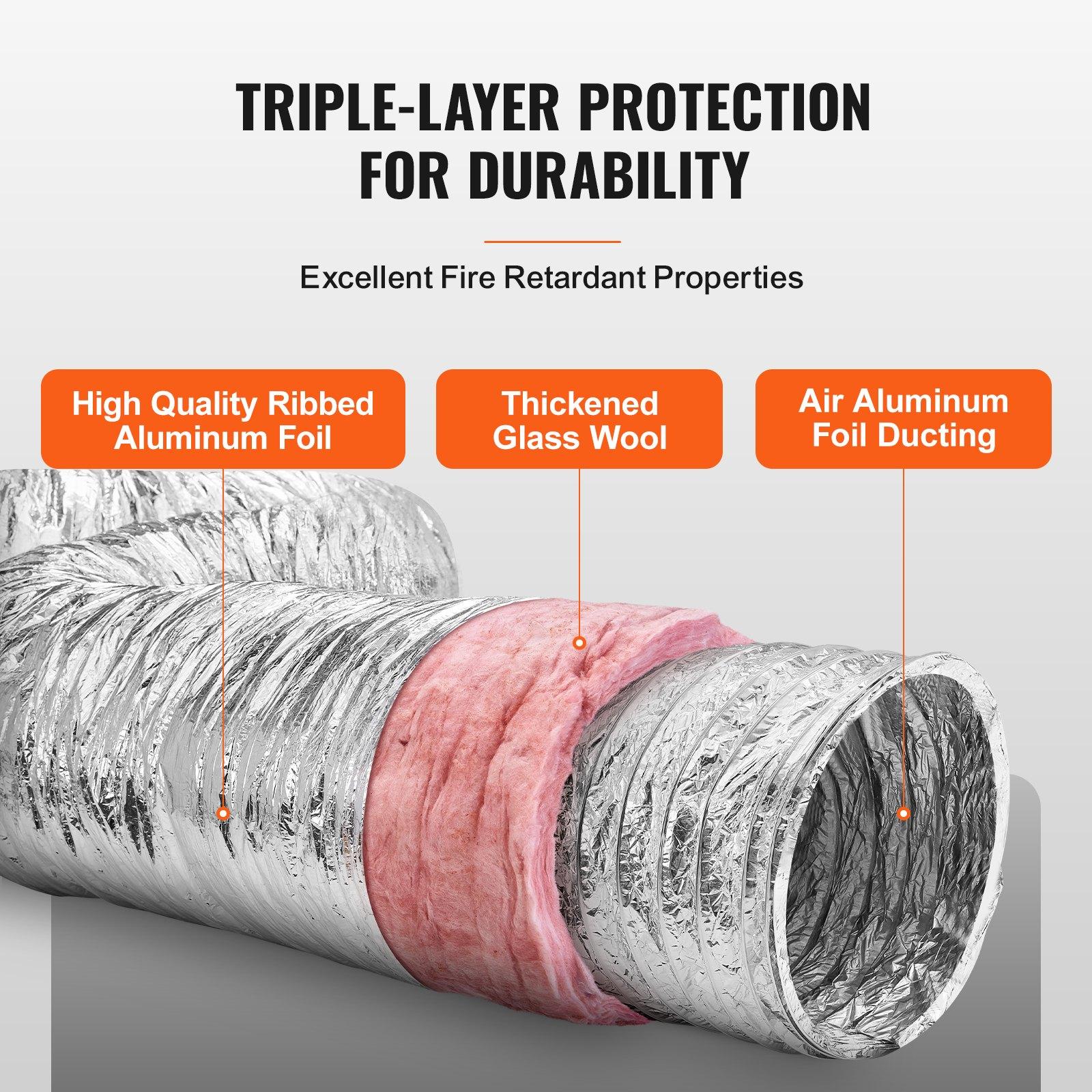 fathersdaygift  VEVOR Dryer Vent Hose, 5'' Insulated Flexible Duct 25FT Long with 2 Duct Clamps, Heavy-Duty Three Layer Protection for HVAC Heating Cooling Ventilation and Exhaust, R-6.0 Flame Resistance Value