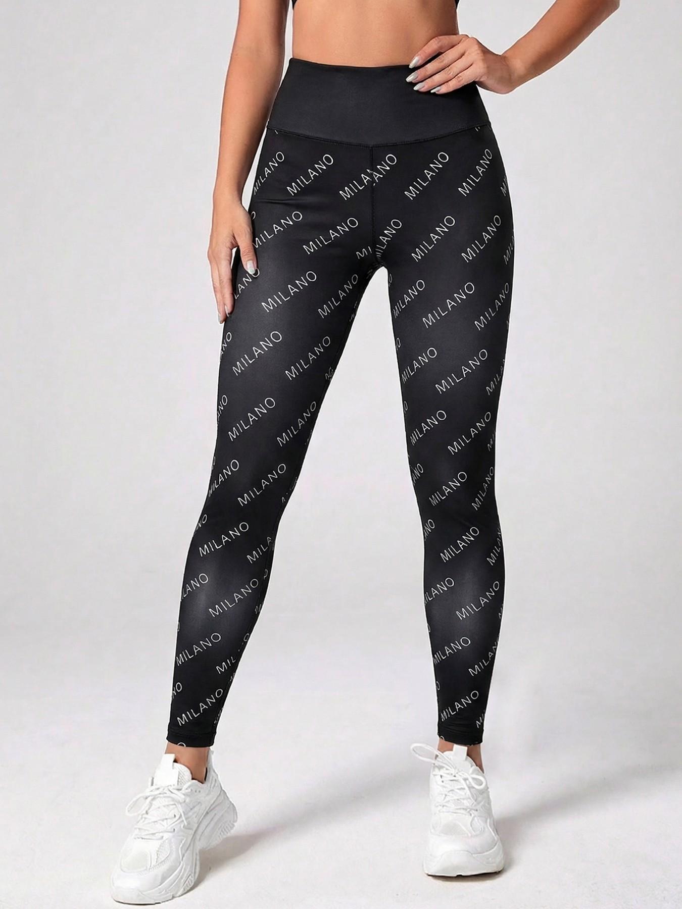 Women's Fashion Casual High-Waisted Letter Print Yoga Pants, High Stretch Abdominal Control Butt Lifting Fitness Pants for All Seasons