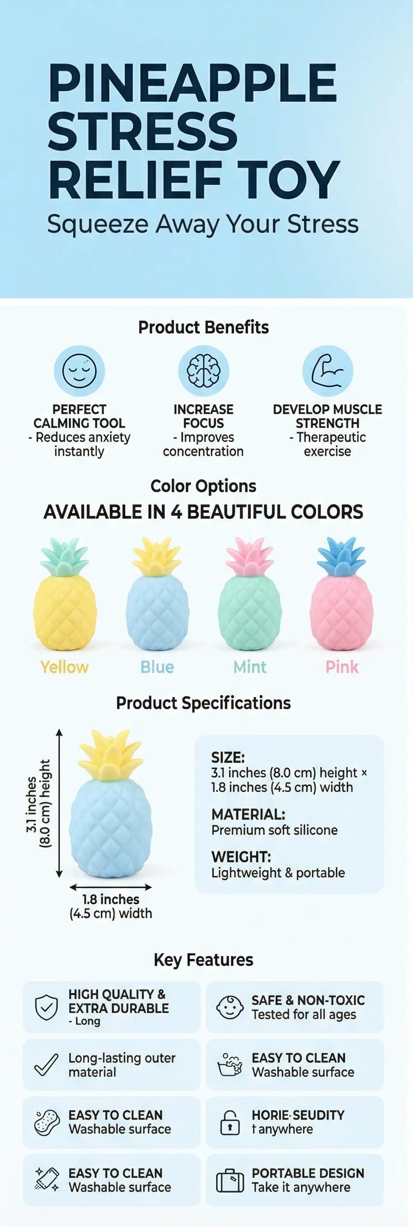 Mini Random Color Pineapple Stress Ball, Mini Fruit Squishy Dough Balls, Sensory Fidget Toys for Adults, Stress Relief, Calm Focus