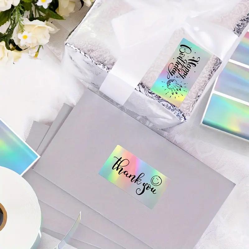 Holographic Silver Thermal Sticker Label, 500pcs/roll 2.25 Inch x 1.25 Inch Printable Sticker Label, Self Adhesive Label Sticker for DIY Decoration, Customizable Stickers