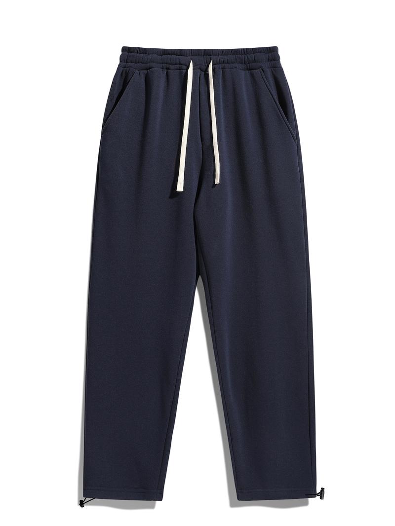 Men's Solid Drawstring Waist Thermal Lined Sweatpants, Regular Fit Casual Comfy Pants for Daily Wear, Casual Streetwear Trousers, Men's Trousers for Fall & Winter