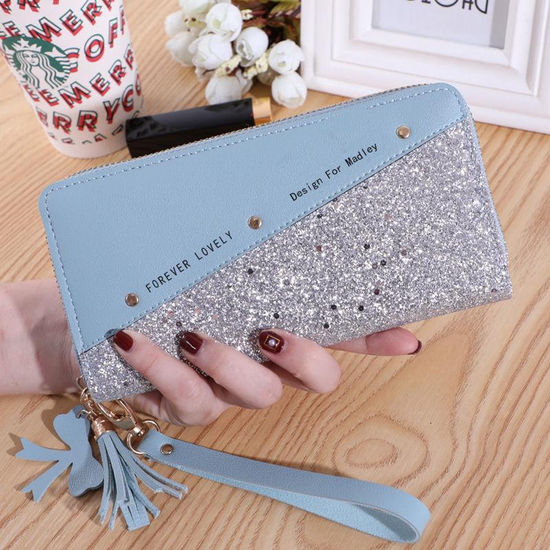 Women’s Pink Glitter Zip-Around Long Wristlet Wallet with Tassel Detail, Zipper Close Fashion Handheld Purse for Everyday Carry, Gifts for Women (Sports & Outdoor Companion Accessory)