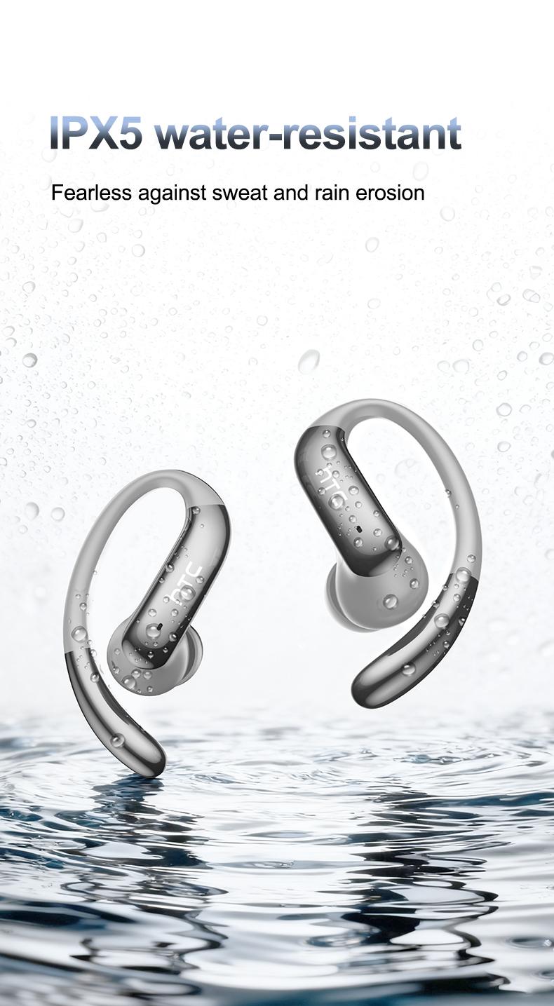 HTC NE63 Wireless Earphones, Bluetooth 6.0, low latency gaming, Hi-Fi sound quality, panoramic sound effect, noise cancellation, and high-definition calls. Suitable for studying, meetings, gaming, and sports