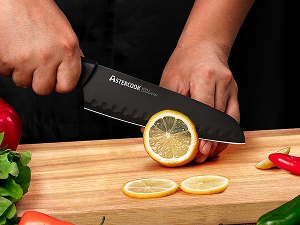 Astercook 15-Piece Knife Set with Built-in Sharpener, Stainless Steel, Dishwasher Safe, PP Handles, Hardwood Finish for Chopping and Dicing - Cutting Kitchen Kitchenware Modern Block Steak German
