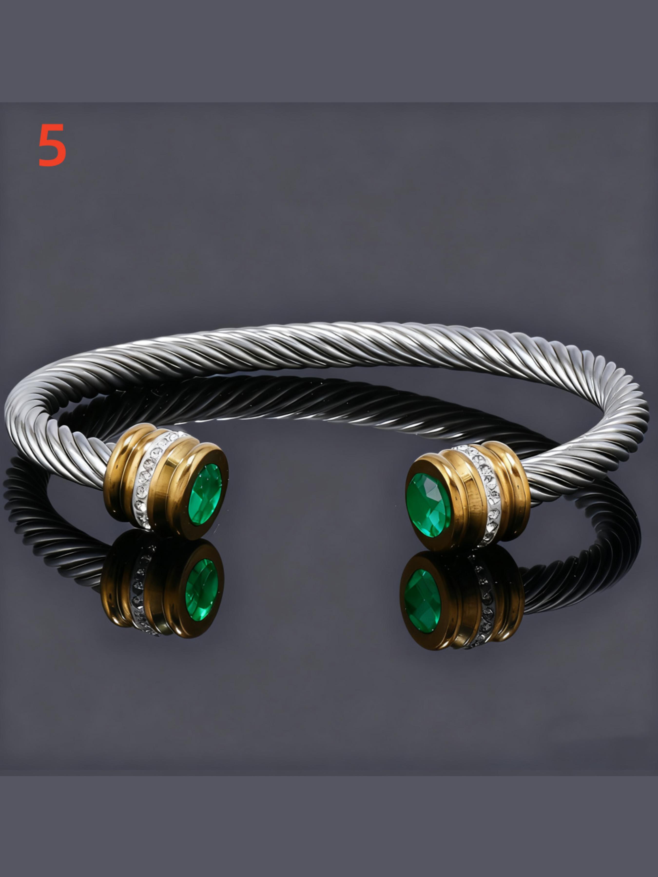 1pcs，Unisex Casual Fashion Stainless Steel Birthstone Cuff Bracelet, Non-Fading, Ideal Birthday Gift, All-Season Wear, Rhinestone Design, Stackable