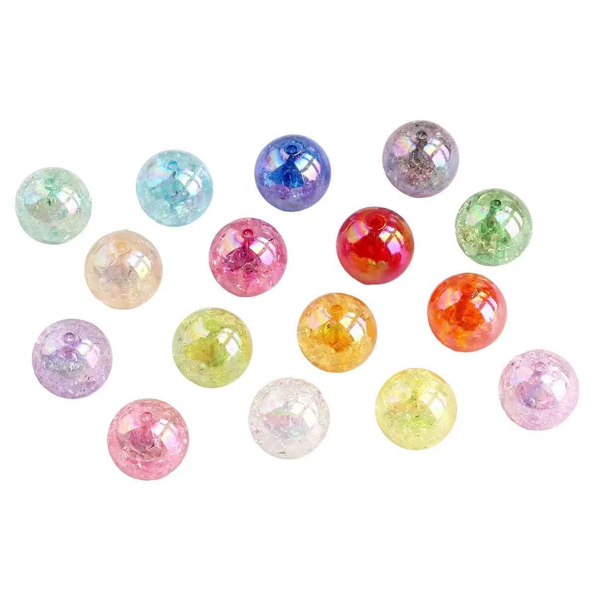 Colorful Candy Burst Floral Beads DIY Bracelet Phone Chain Necklace, Transparent Crack Jewelry Accessories, Straight Hole Round Beads