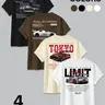4-Pack JDM Car & Tokyo Street Aesthetic Vibe Graphic Artwork Tee Round Neck Fitted Man T-Shirts, Racing Streetwear Casual Style Tee Set, Menswear