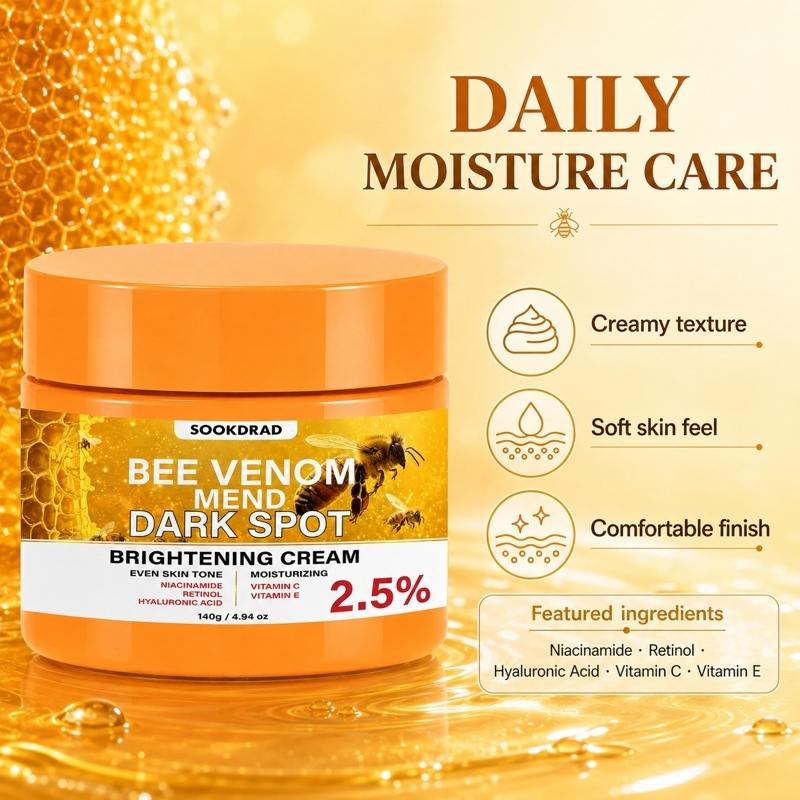 Bee Venom Dark Spot Brightening Cream, niacinamide, retinol, hyaluronic acid, vitamin C, vitamin E, 2.5% active ingredients, even skin tone, moisturizing, Bright Glowing Skin, for face, all skin types, men women,