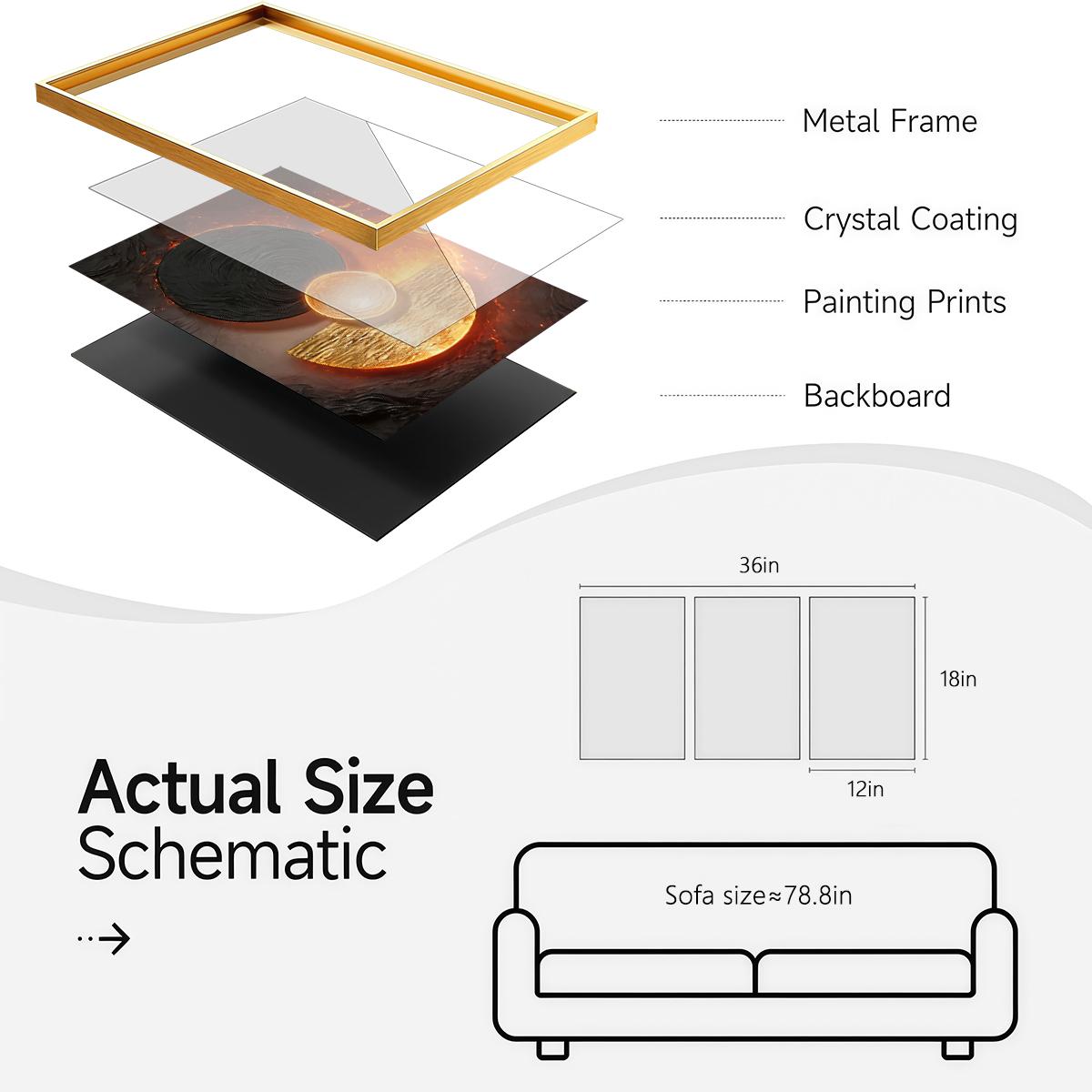 3 Counts Aluminum Alloy Framed Painting, Abstract Fire And Lava Geometry Pictures, Home Decoration For Living Room, Bedroom, Office, Restaurant, Hallway Wall Decor, Odorless Print Artwork, Luxury Perfect Gift For Friends And Family