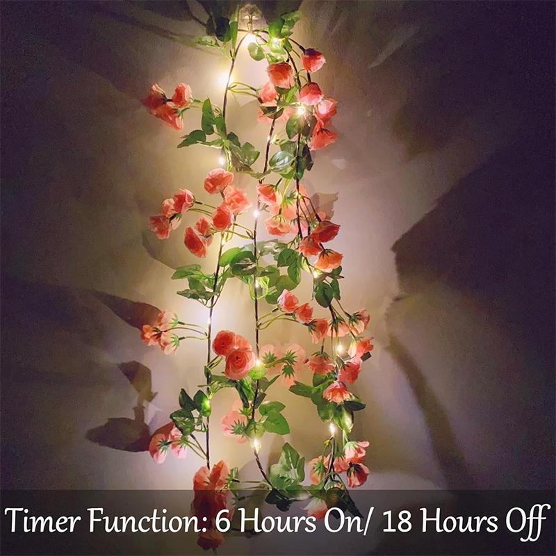 One artificial flower string light, battery-powered simulated rose vine wreath light, 69 heads with 20 LEDs, silk hanging pink rose vine, suitable for weddings, parties, gardens, Christmas, Valentine's Day decorations.