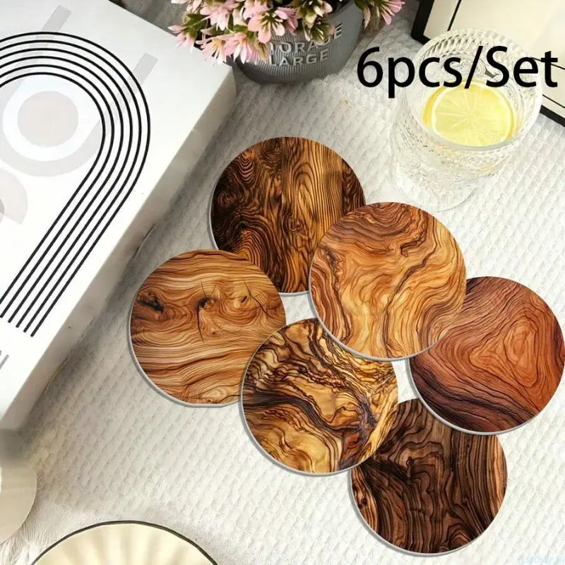 Modern Marble Print Coasters, Pack of 6 Round Silicone Tableware Mats - Heatproof for Cups, Bar, and Room Decor, 6 Pieces