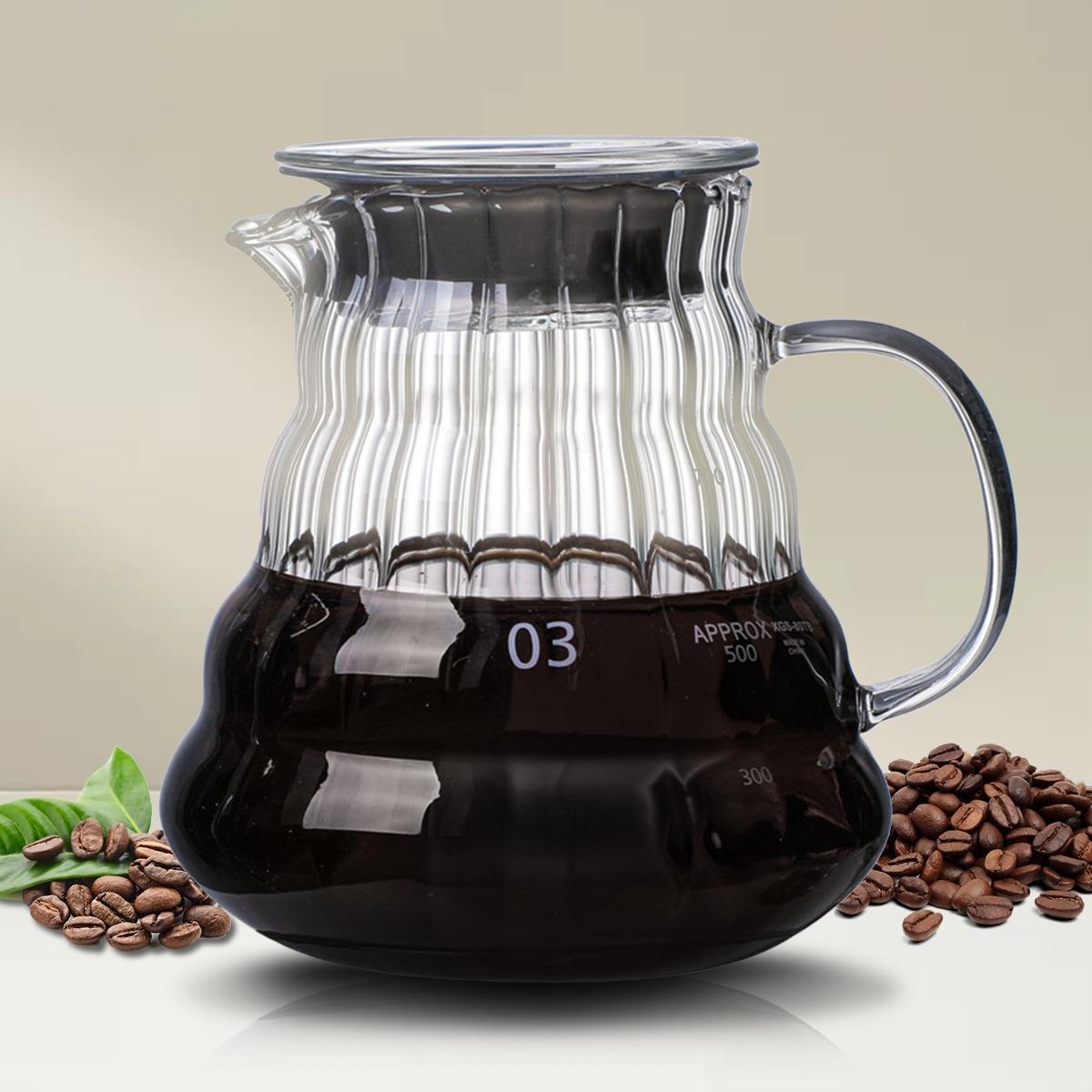 Glass Coffee Server - 360ml/600ml/800ml Cloud Kettle with Lid, Heat Resistant Coffee Pot, Coffee Sharing Pot for Home & Office
