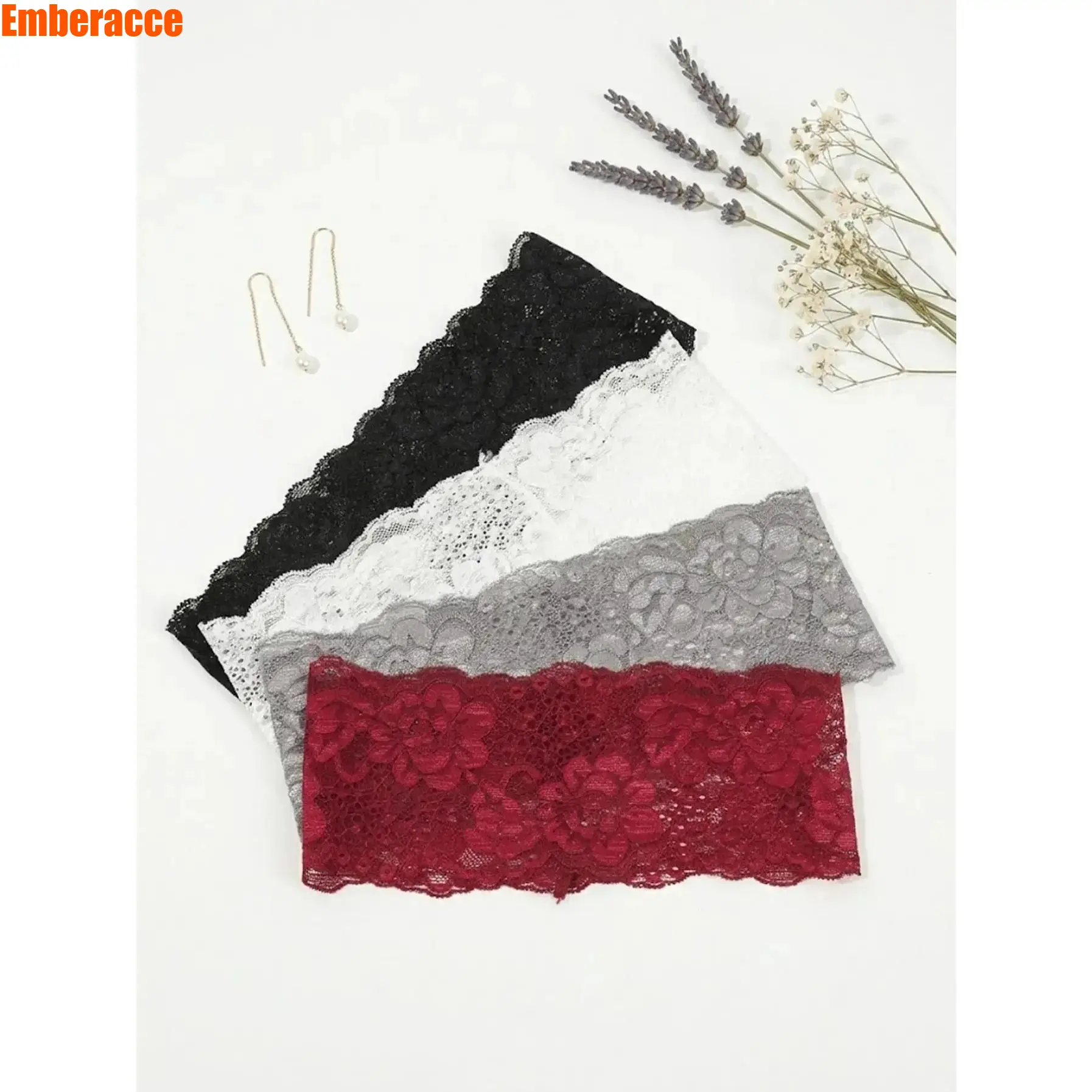 Women's Wide Band Headbands, 4-Pack Lace Fabric Braided Edges Vintage Boho Hair Bands with Stretch Elastic, Casual Daily Sports Outdoor Hair Accessories for Camping
