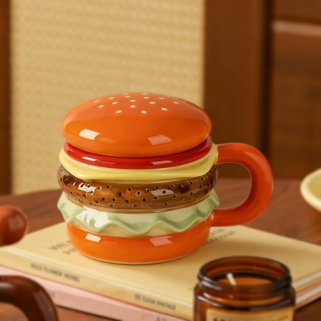 Hamburger-Shaped Ceramic Cup, Multi-Layer Design, Bright Colors, Safe and Durable, Perfect Birthday Gift, Christmas Present