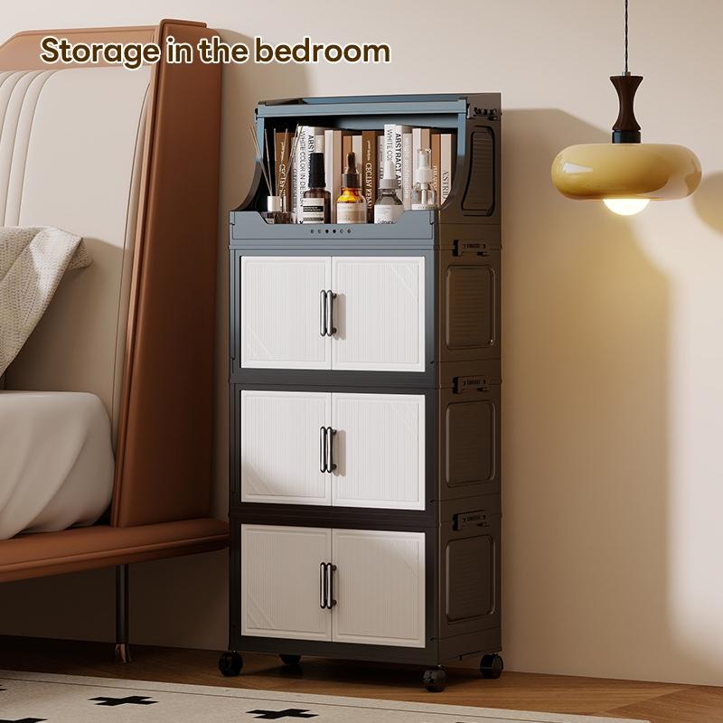 Multi-Layer Storage Cabinet, Plastic Material, &, Ideal for Living Room Bedroom Kitchen, with Wheels, Durable