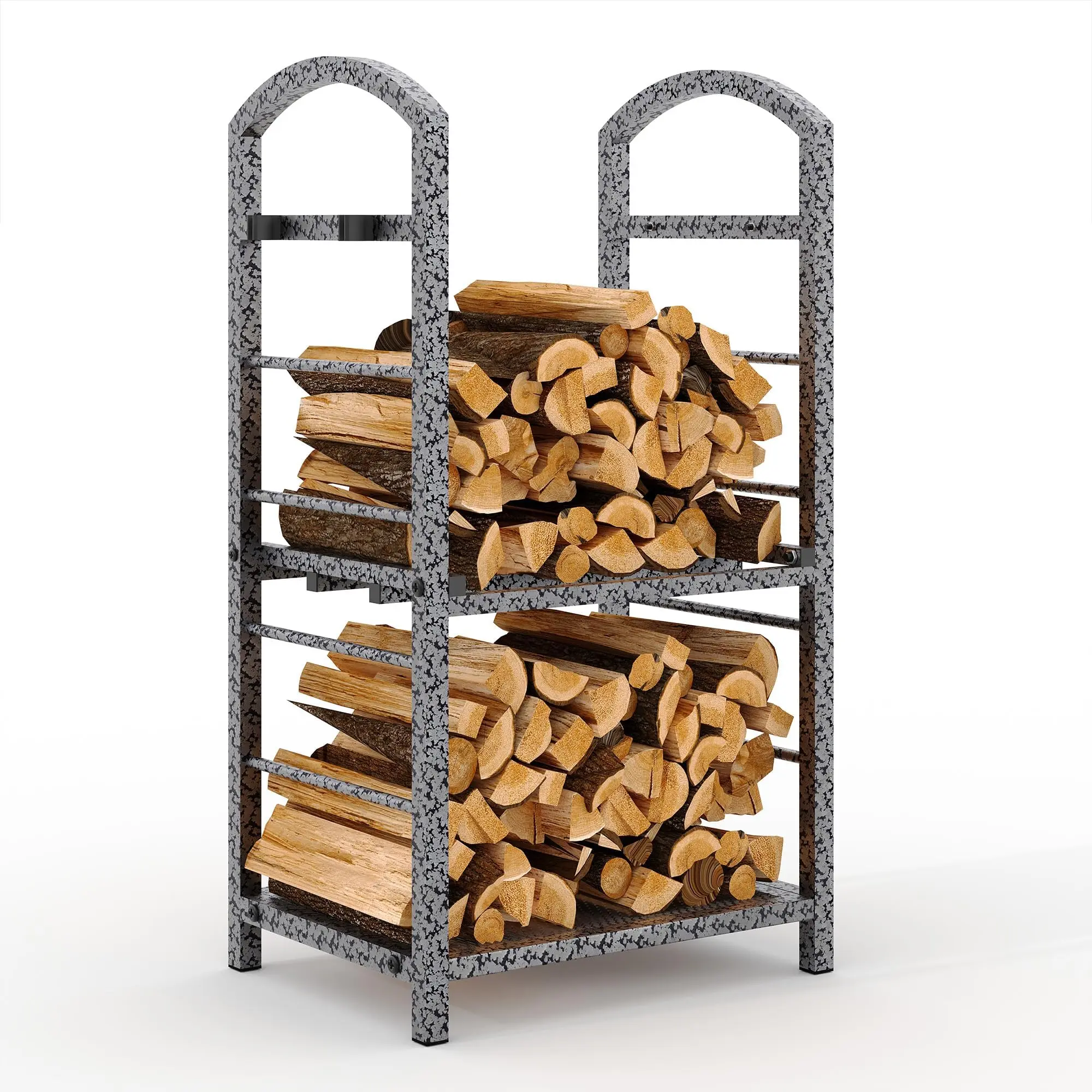 GARVEE 30 Inch Firewood Rack Outdoor Indoor, High Outdoor Wood Racks for Firewood, Fire Wood Storage with Kindling Hooks, Large Metal Fireplace Log Rack Storage Carrier Organizer, Sliver