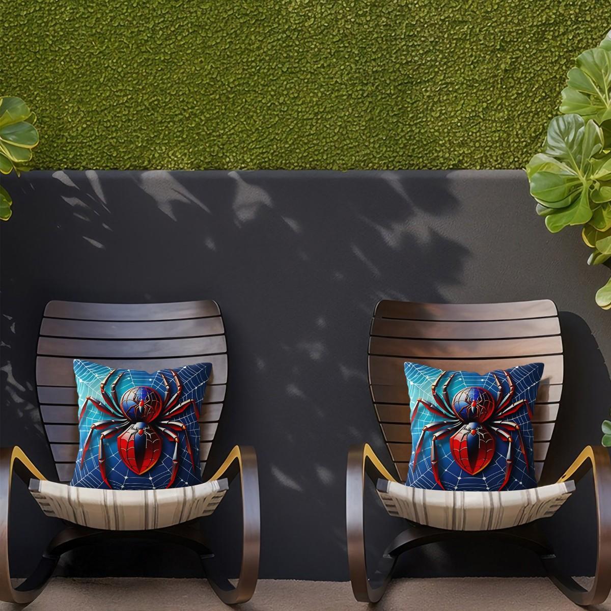 Large Spider Pattern Digitally Printed Throw Pillow (With Insert), 45cm Square Pillow, Featuring a Blue Sphere and Red Shield Design, Suitable for Sofas and Bedrooms, Eye-Catching and a Unique Cushion for Spider Enthusiasts.