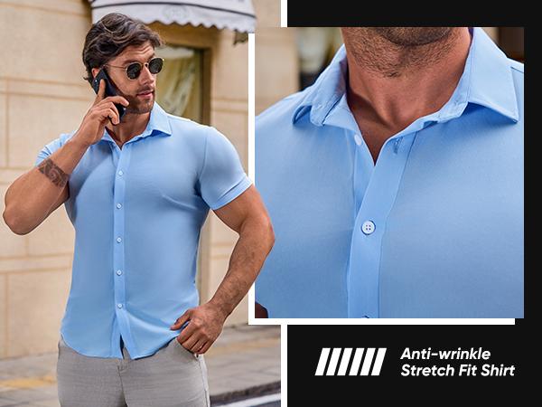 JMIERR Mens Muscle Fit Dress Shirts Casual Button Down Shirt Short Sleeve Wrinkle-Free Shirts JMIERR Mens Muscle Fit Dress Shirts Casual Button Down Shirt Short Sleeve Wrinkle-Free Shirts