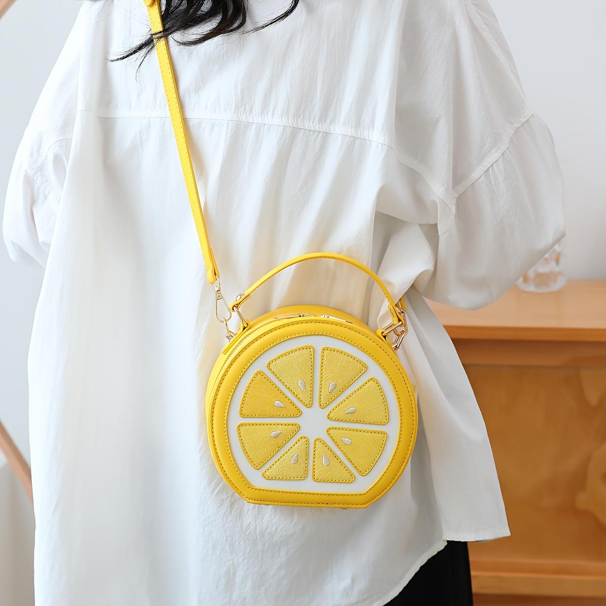 Women's Cute Lemon-Shaped Sequined PU Leather Fashion Crossbody Handbag - Compact Embellished Female Gym Bag with Adjustable Casual Crossbody Strap for Party Use
