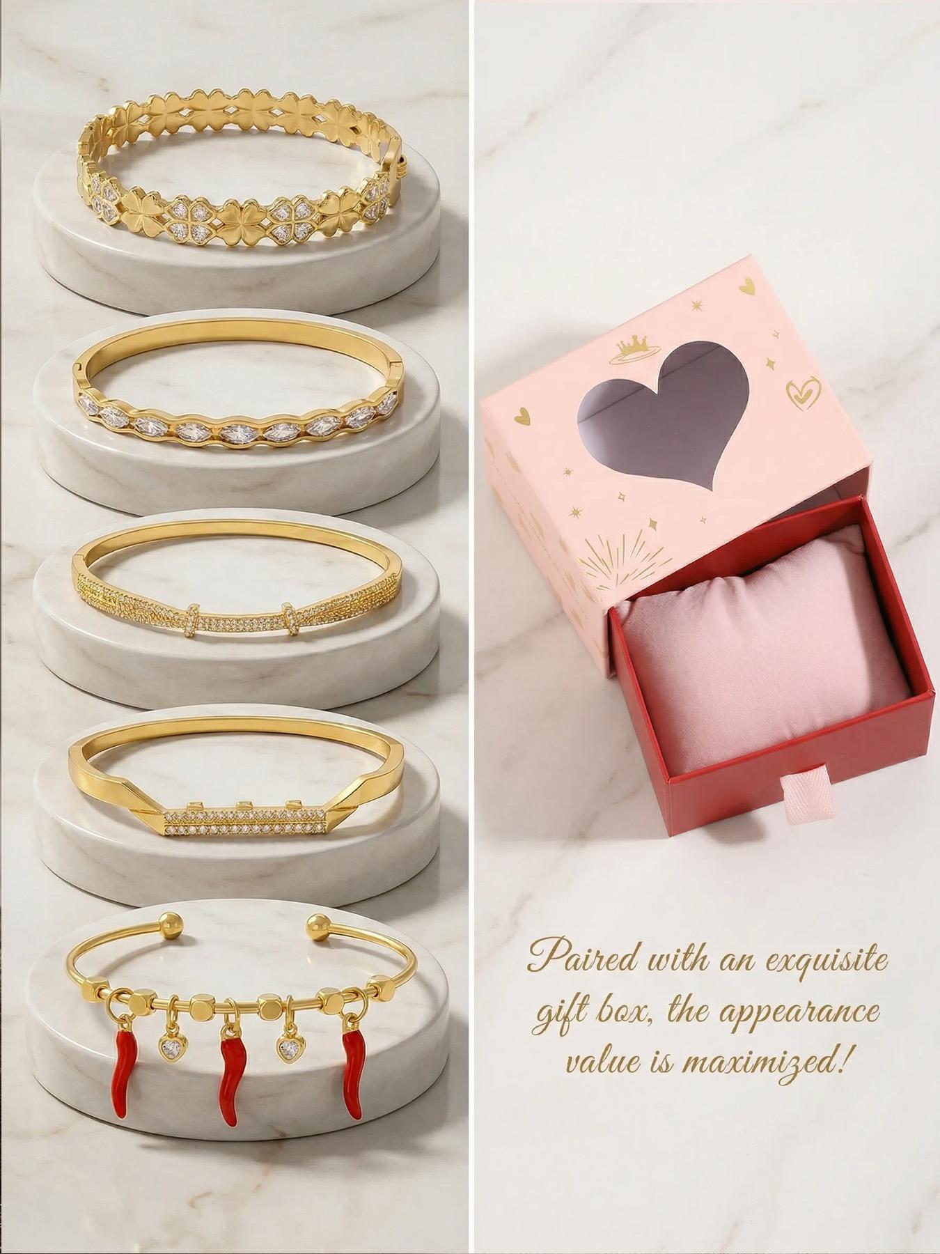 Gold plated five piece bracelet gift box set, cute red strawberries and chili peppers, durable and non fading, stylish and atmospheric, the first choice for gift giving