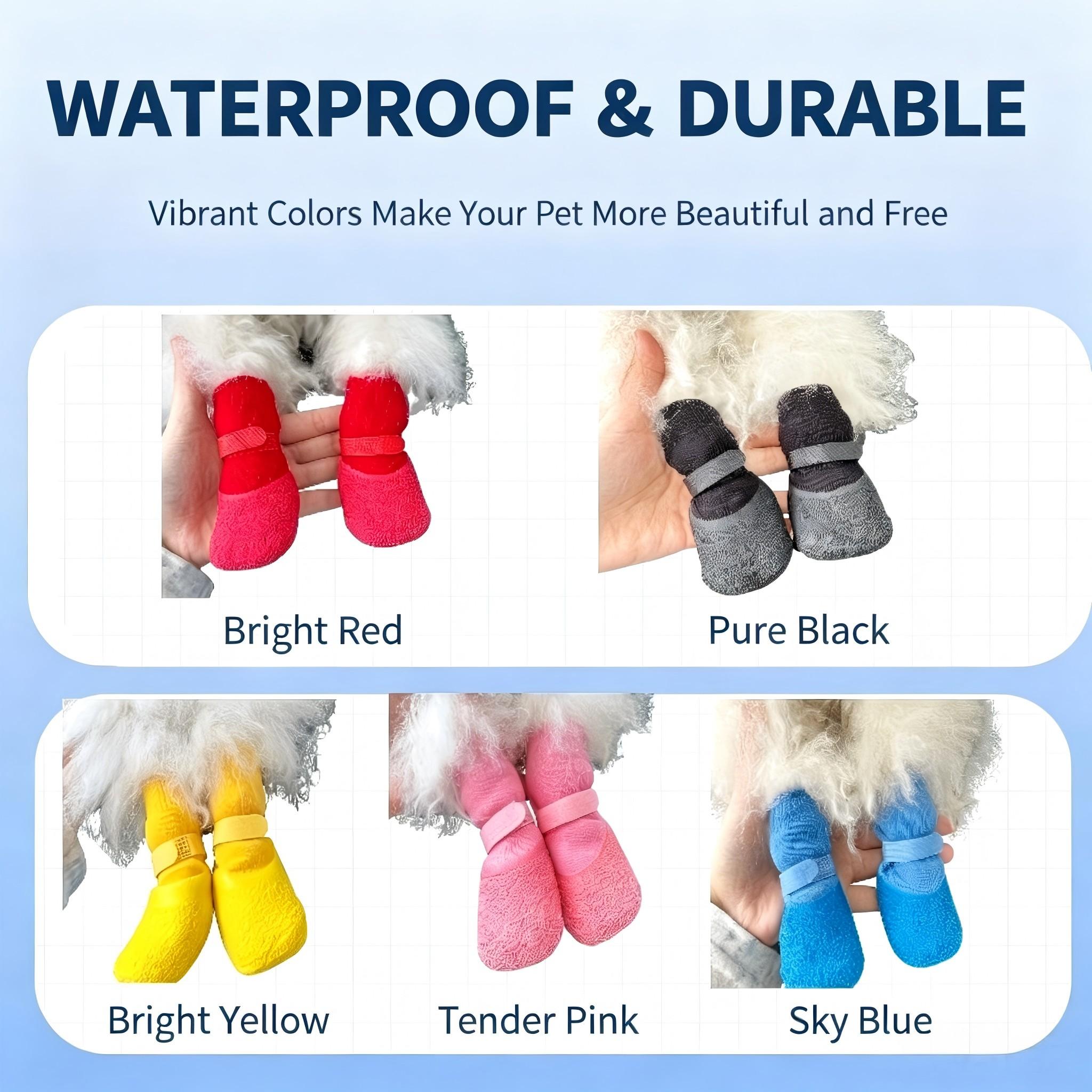 4 Pairs Pet Shoes, Waterproof Dog Rain Boots, Non-Slip Durable Puppy Socks, Soft Sole Outdoor Footwear, Paw Protector Booties, All-Season Pet Accessories
