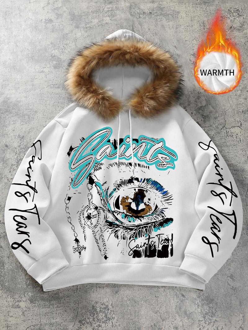 Unisex Fall Winter Graphic Hoodie, Dark Culture Fleece-Lined Sweatshirt, Eye Chain Print, Streetwear, Casual Fit, Long Sleeve