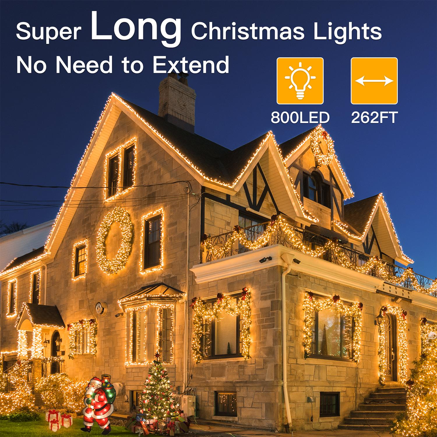Ollny 262FT Fairy Lights, 800 LED Plug in Christmas Lights, 8 Modes Waterproof Outdoor String Lights with Remote for Wedding Birthday Party Indoor Room Decorations