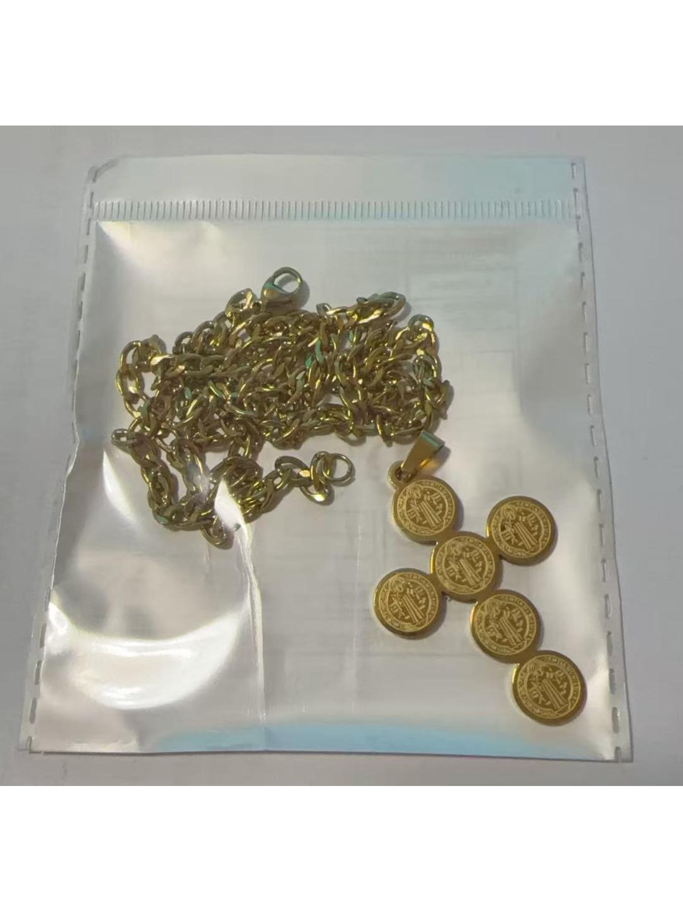 Vintage Cross Engraved Coin Pendant Necklace, Grunge Streetwear Titanium Steel Chain, Non-Tarnish Edgy Jewelry