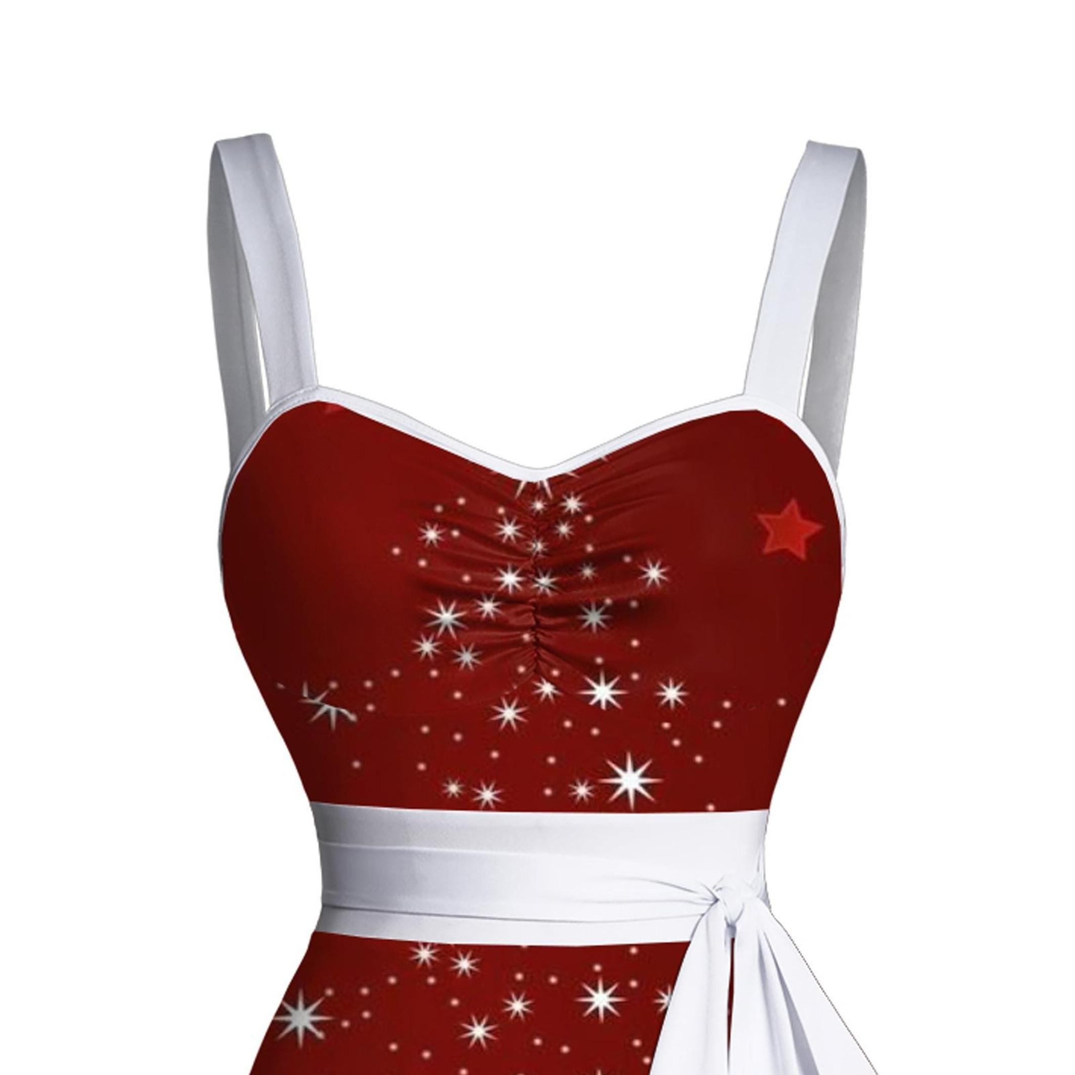 Women's Christmas Snowflake Print Belted Mini Dress Short Sleeve Button Up Matching Outfit