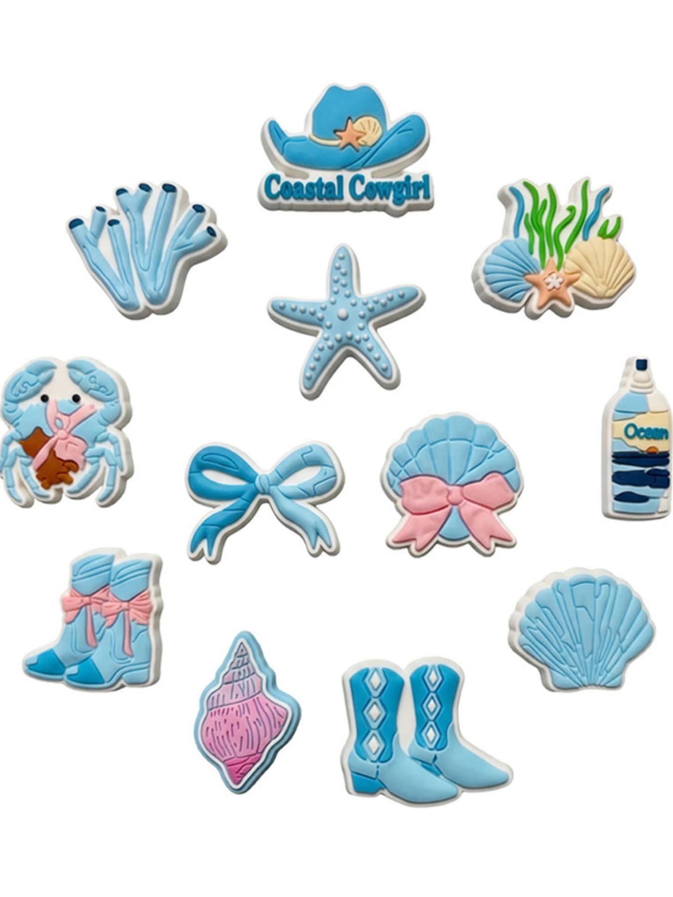 12 Pcs Blue Ocean Summer Series Shoe Accessories, Buckle Decor for Flat Shoes, High-Quality, Perfect Gift