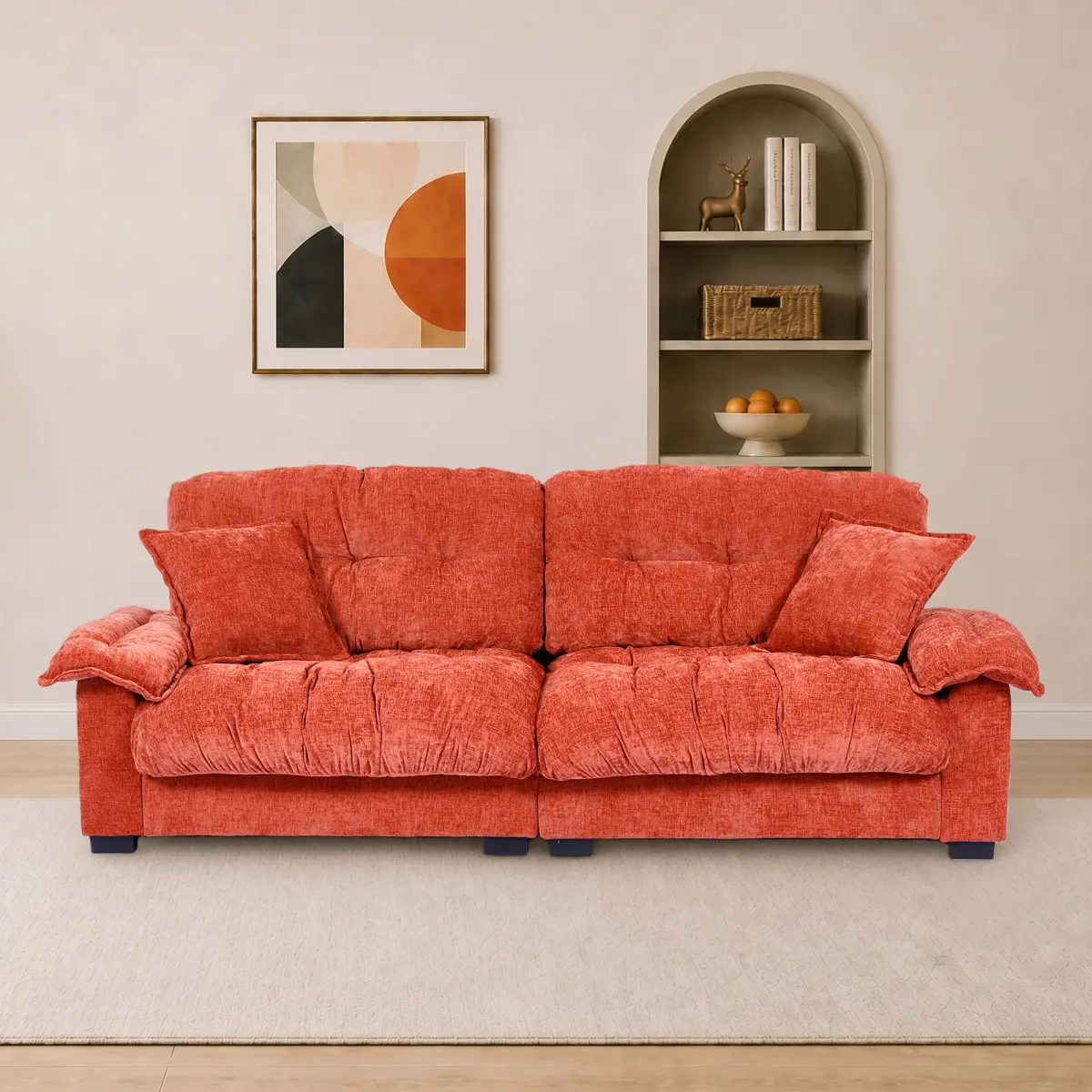 Modern 94" Chenille Pleated 3-Seater Sofa with Durable Spring Support & Thick Dense Foam Cushions
