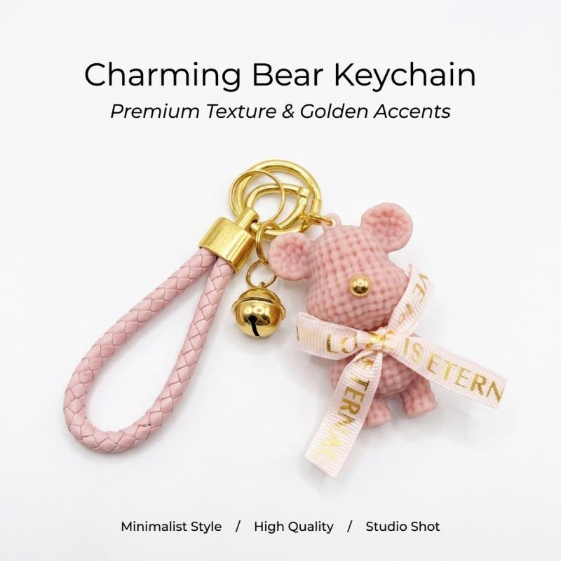 Creative cartoon girl-themed wool teddy bear keychain for couples, car bag pendant, small hanging piece, fashionable gift