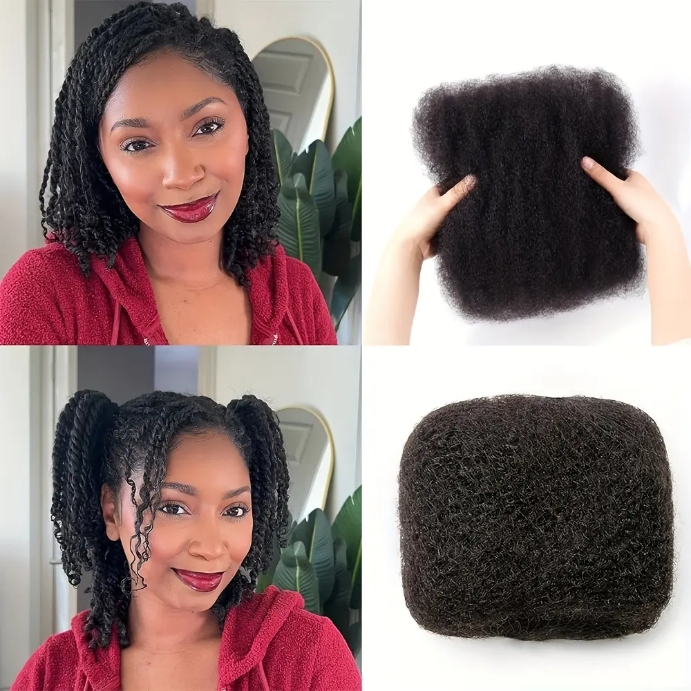 40G‑Per‑Pack Afro Kinky Bulk Real Human Hair, Curly Kinky Texture in Dark Brown, Red, Burgundy & Black, Unisex for Men & Women, for Dreadlock Extensions, Locs & Twist Braids, Natural Look & Feel, Easy‑to‑Style Protective Hairstyle for Multiple Braiding Lo