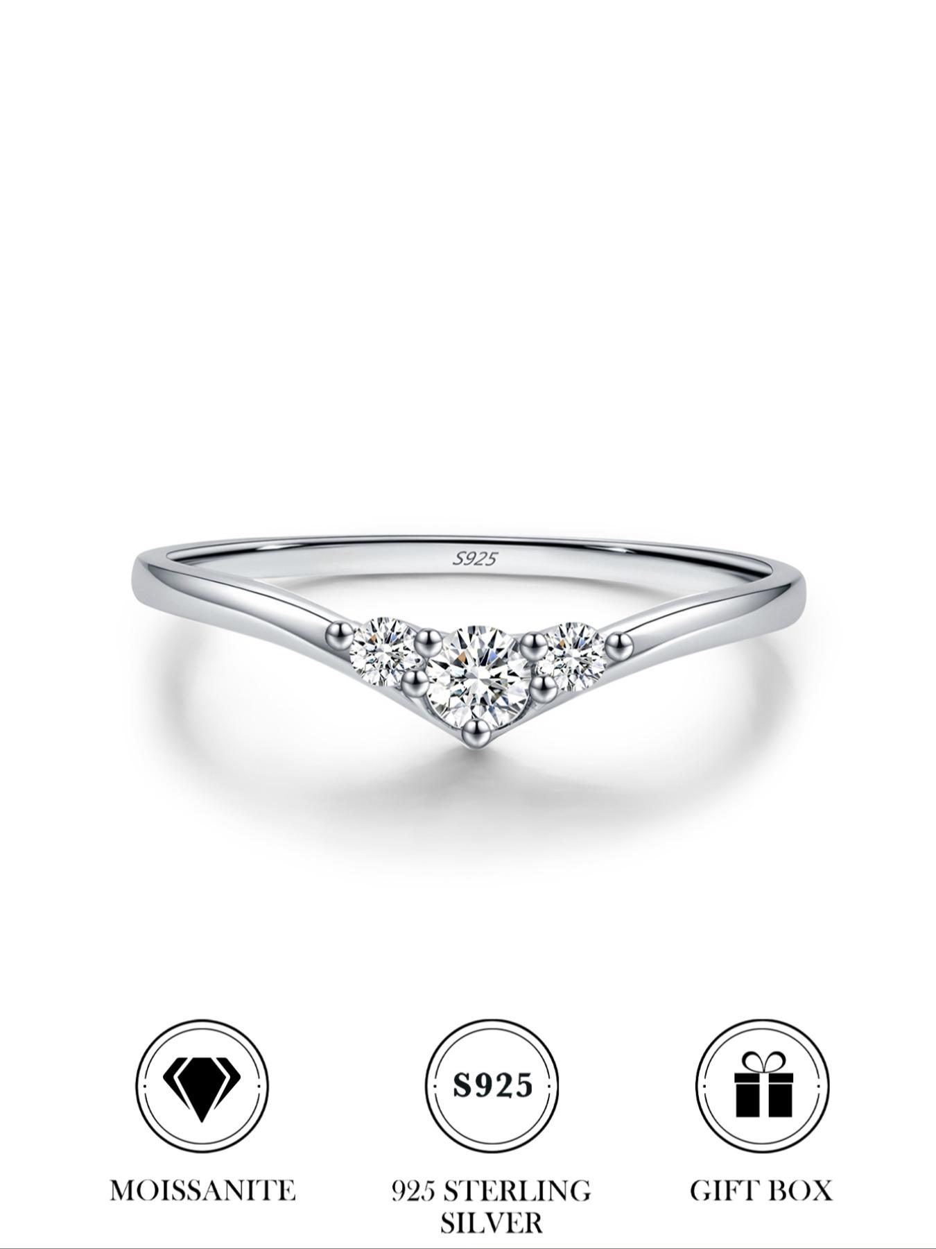 S925 Sterling Silver Moissanite Gemstone Ring, Stackable Design, Women's Everyday Luxurious Versatile Jewelry, Birthday Anniversary Valentine's Day Gift, Gift Ready