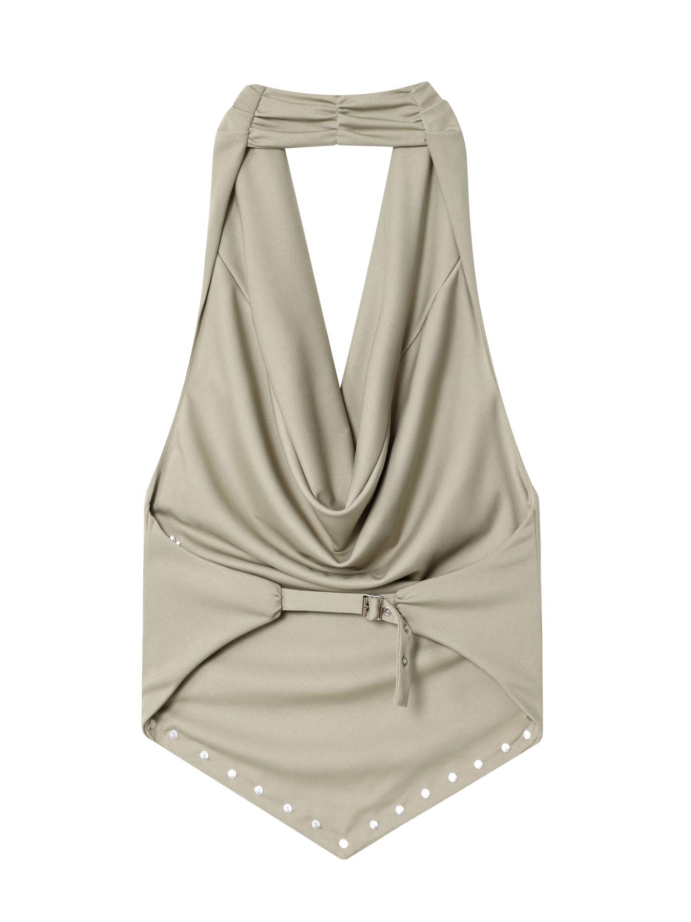 Backless Top with Adjustable Buckle Closure, Soft Flowy Fabric, Round Neck Design, Casual Daily Wear, Holiday