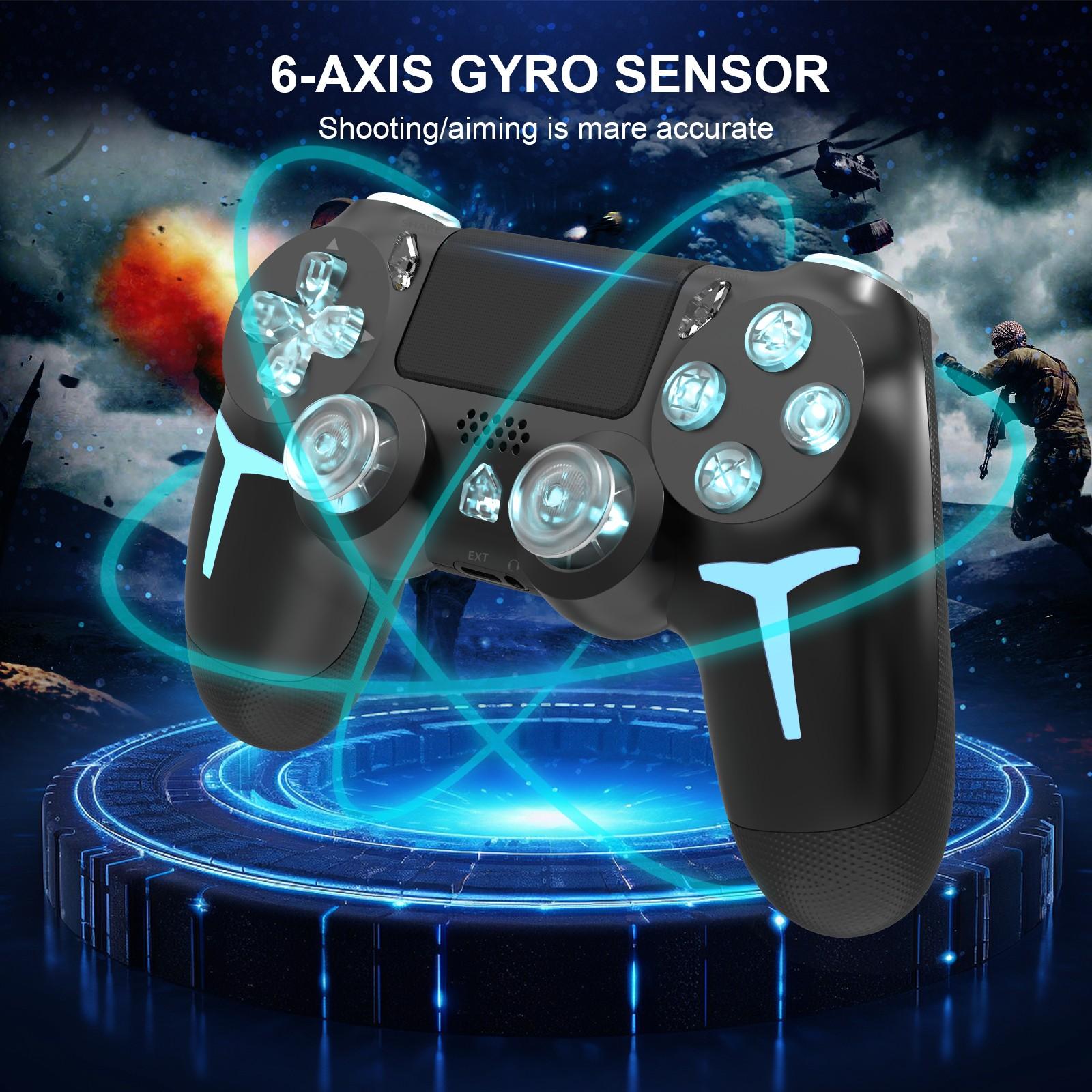 Wireless Game Controller with Three-Color Lights, Compatible with Ps4 Ps3 PC, RGB LED Bluetooth-compatible, Six-Axis Gyroscope, Dual Vibration Feedback